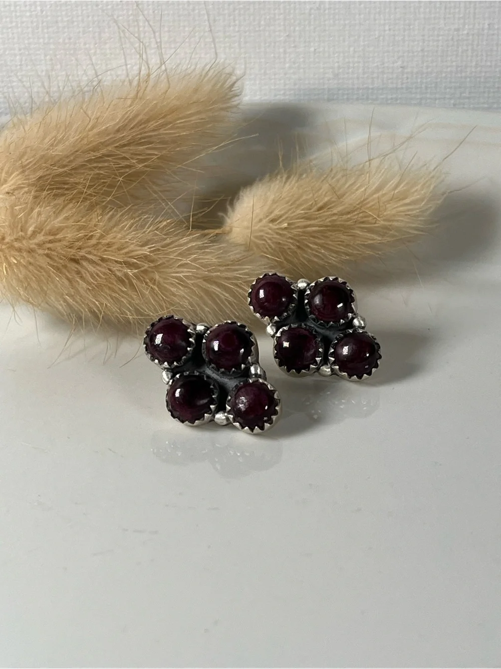 Solid Sterling Silver Purple Spiny Oyster Gemstone Post Back Earrings